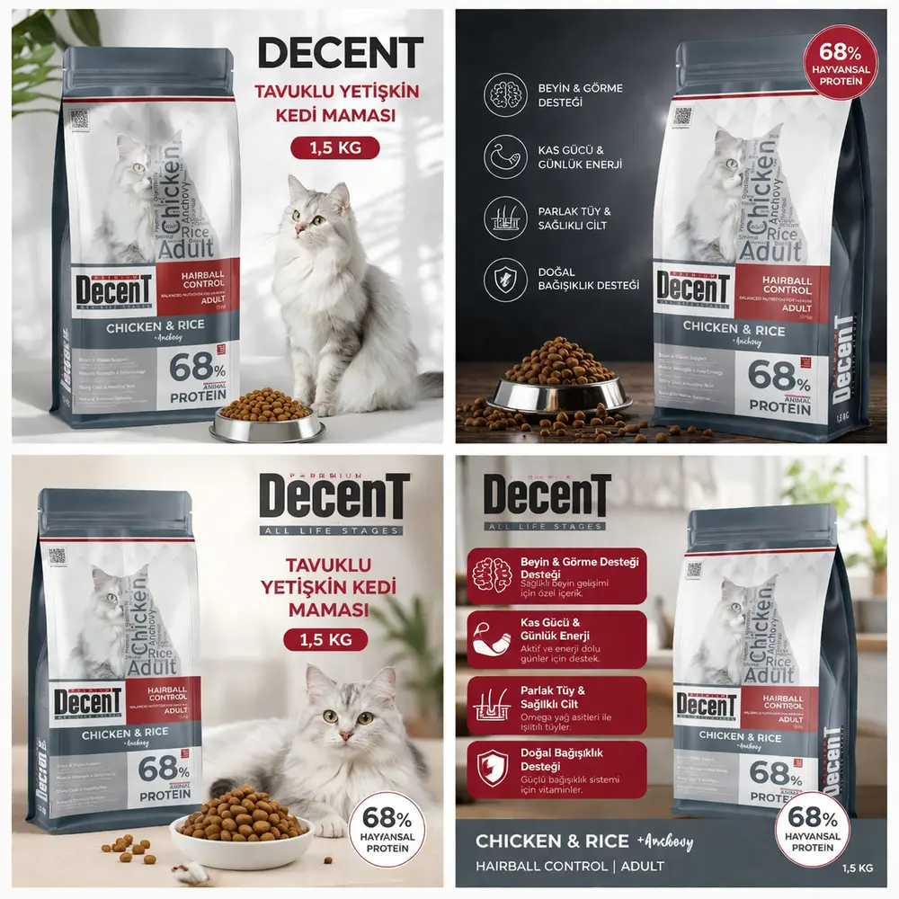 Decent Tuklu Yetişkin Kedi sı 1,5 Kg Control Tuk & Pirinç Yetişkin Kedi sı 3