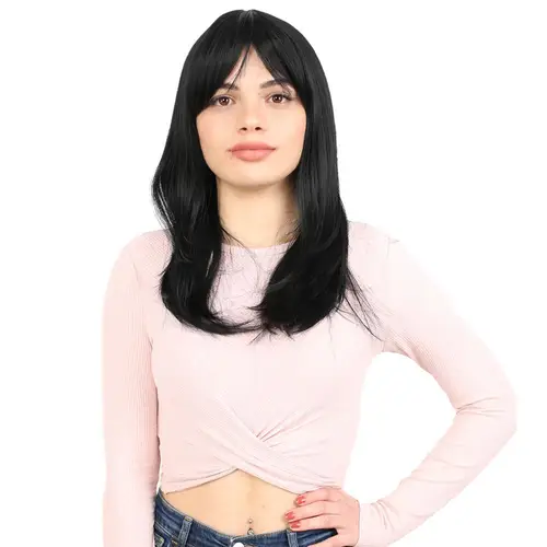 Düz Perçemli Orta Boy Fiber Sen Peruk / Siyah