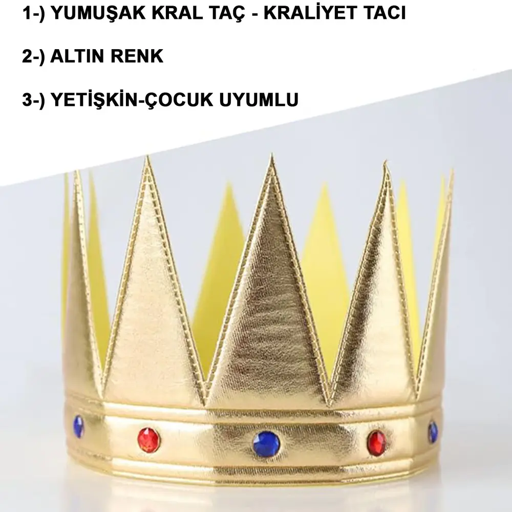 Altın Renk Eva Yumuşak Kral Kraliyet Tacı Yetişkin Çuk Uyumlu 55 cm 2