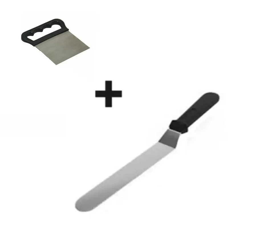 2li Set Hamur Şekillendirici Eğik Pasta Spatulası ve Metal Hamur Kesici Kazıyıcı Spatula