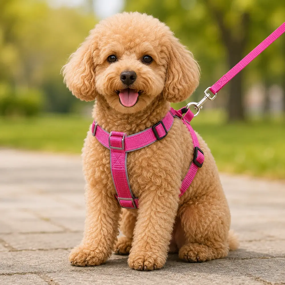 Gezdirme Kayışlı Dokuma Köpek Göğüs Tasma Seti 32*47-110 cm Pembe 2