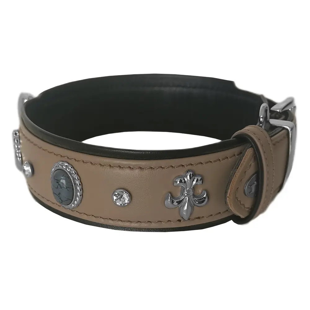 Deri Doğal Taşlı Köpek Boyun Tasması 28-33 cm X-Small Taba 4