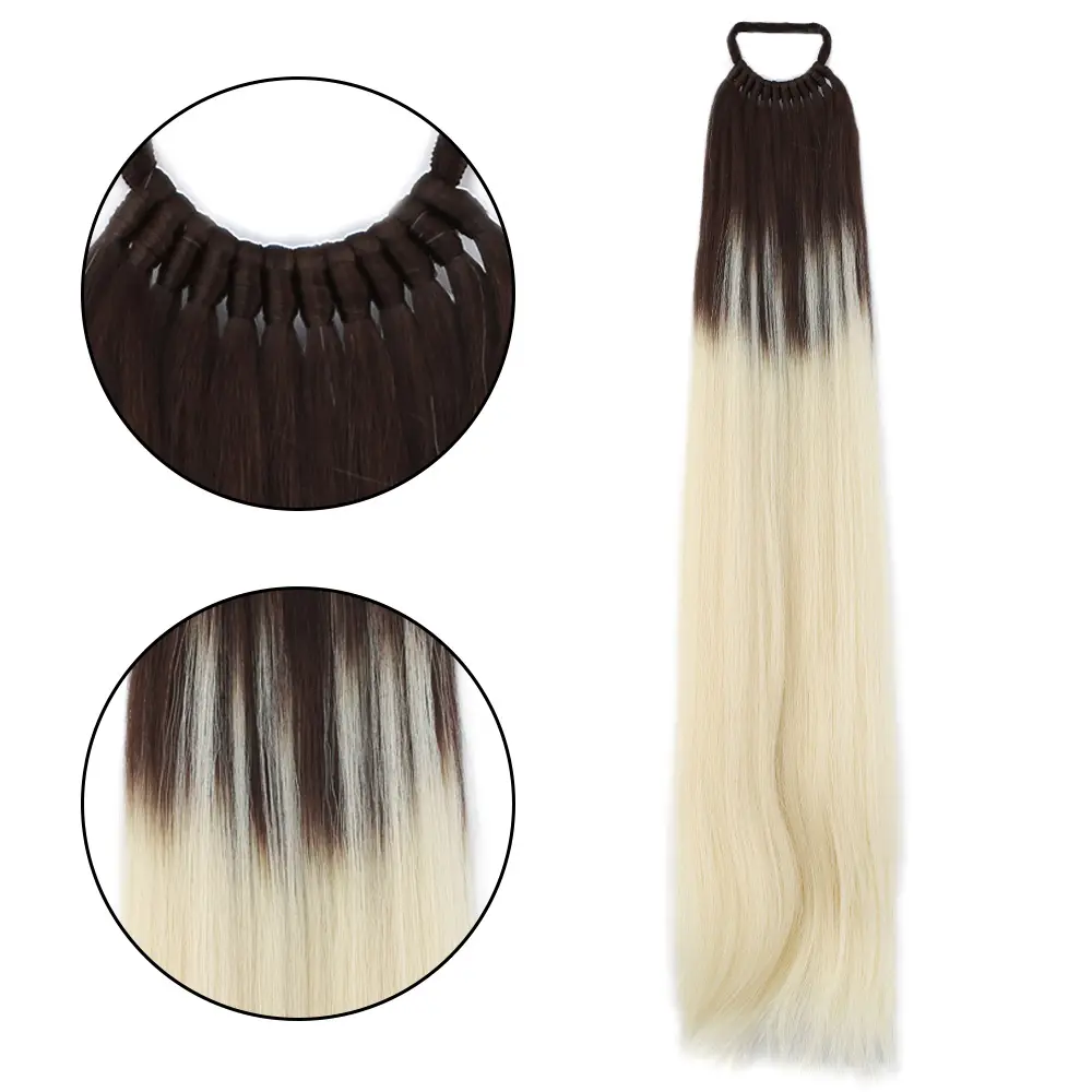 Lastik Tokalı At Kuyruğu Düz / Kumral / Platin Ombre