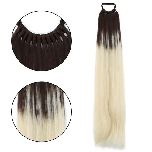 Lastik Tokalı At Kuyruğu Düz / Kumral / Platin Ombre