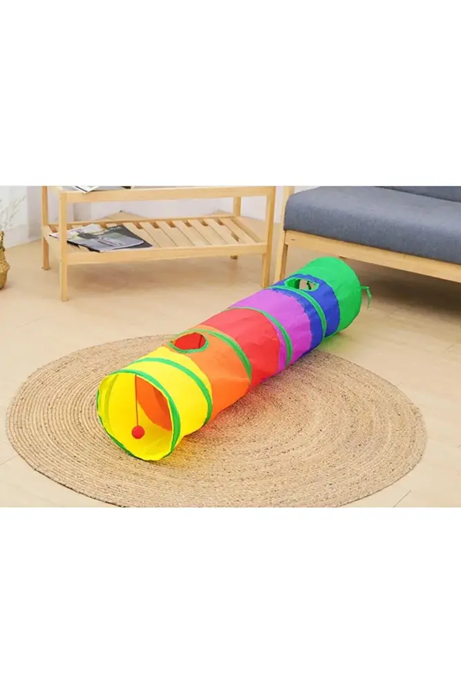 Gökkuşağı Desenli  Kedi Oyun Tüneli, Katlanabilir 125 cm 3