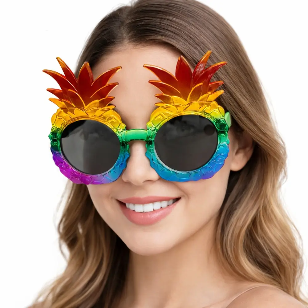 Tropikal Ananas Tasarımlı Renkli Hawaii Parti Gözlüğü 4