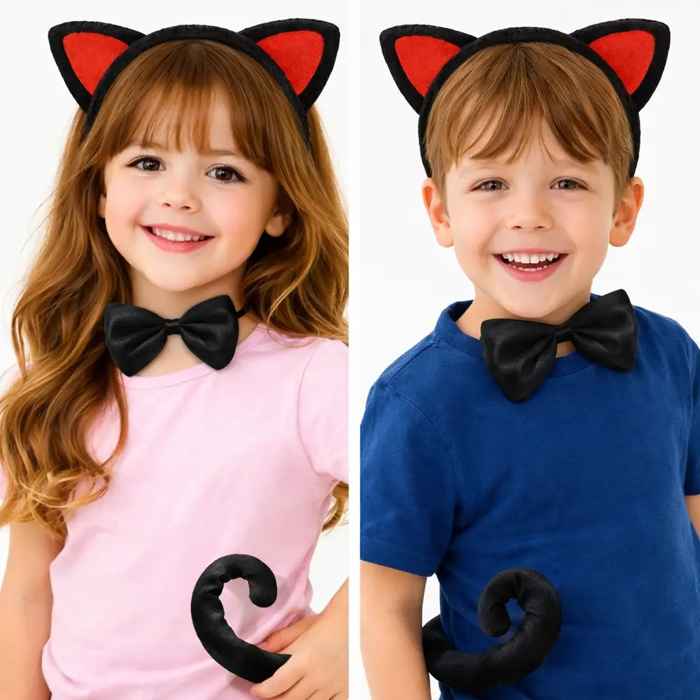 Kırmızı Kulaklı Kedi Kostüm Seti – Taç Papyon Kuyruk 3 Parça 2