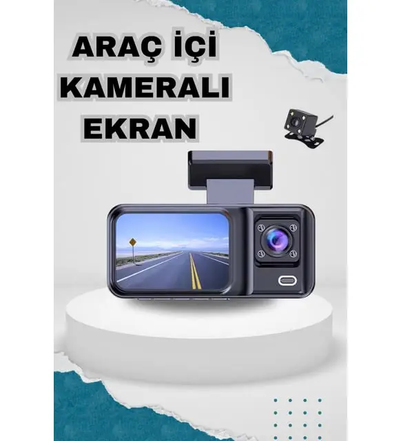 Araç Kamerası - 3 Kameralı Wifi Ön , İç ve Arka Full HD DVR Araç İçi Ekranlı Kamera 5