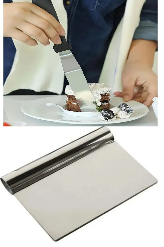 2li Set Hamur Şekillendirici Eğik Pasta Spatulası +Metal Hamur Kesici Kazıyıcı Spatula 5
