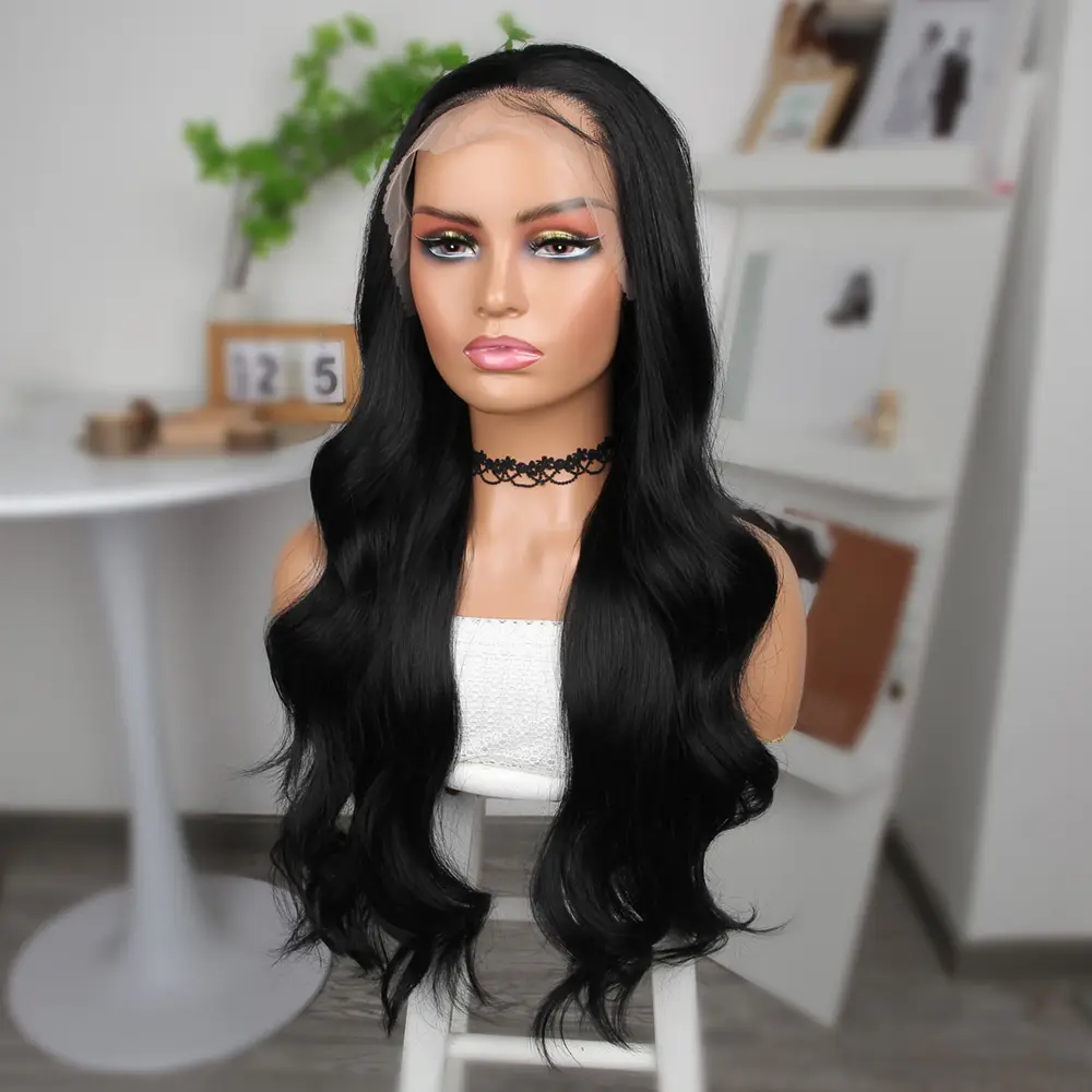 Siyah Fiber Sen Geniş Daalı Tül Peruk 4
