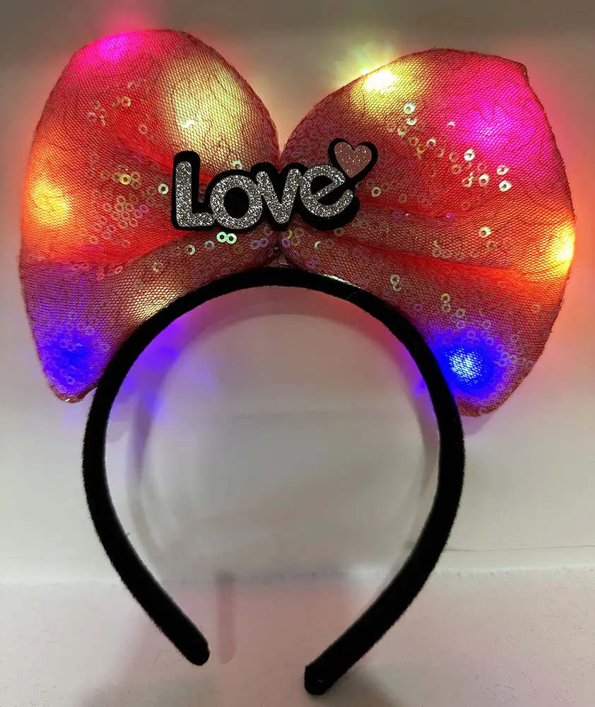 LED Işıklı Love Yazılı Fuşya Fiyonk Taç – Kız Çuk Parti Tacı 3