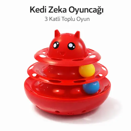 Hacıyatmaz Kedi Oyuncağı 3 Katlı Toplu Zeka Oyuncağı 20x21 cm – Devrilmez Interaktif Oyuncağı