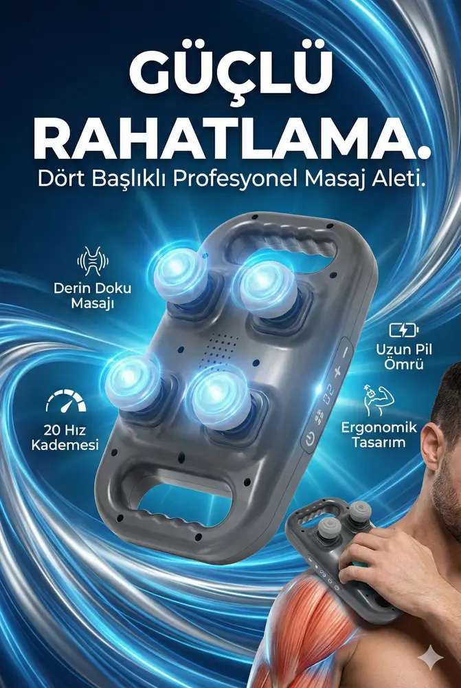 4 Başlıklı Masaj sı - Ergonomik Derin Doku Sırt ve Boyun Masaj Aleti Ağrı ve Sızı 2