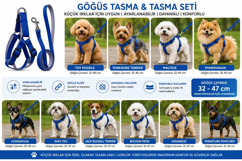 Gezdirme Kayışlı Dokuma Köpek Göğüs Tasma Seti 32*47-110 cm Mi 4