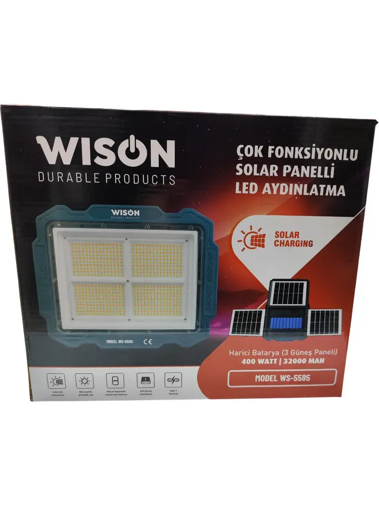 Wıson WS-5585 Çok Fonksiyonlu 3 Solar Panelli 400W Spot Aydınlatma 3
