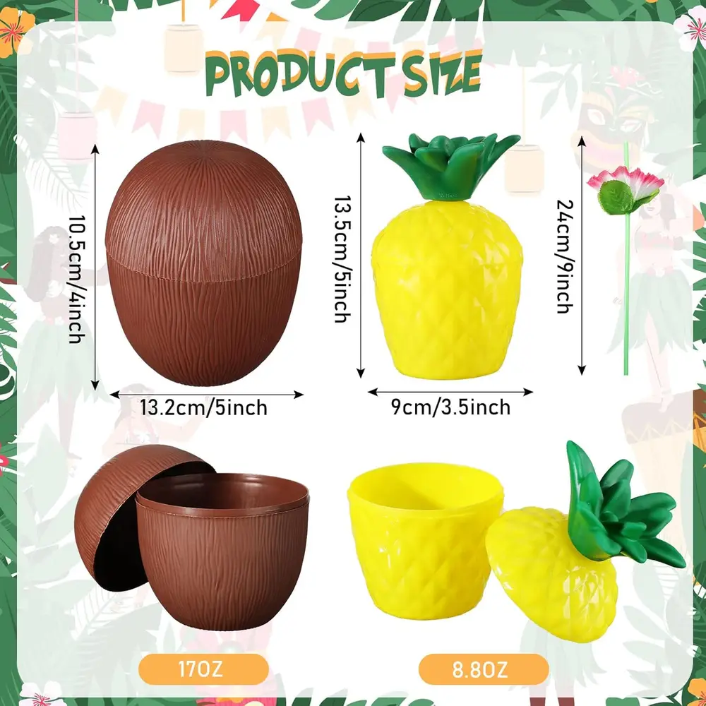 Ananas & Hindistan Cevizi Tasarımlı Pipetli Bardak Seti (6 Adet) 2