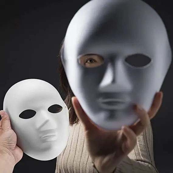 Beyaz Renk Boyanabilir Anonim Tam Yüz Cosplay Maske 24x18 cm 2