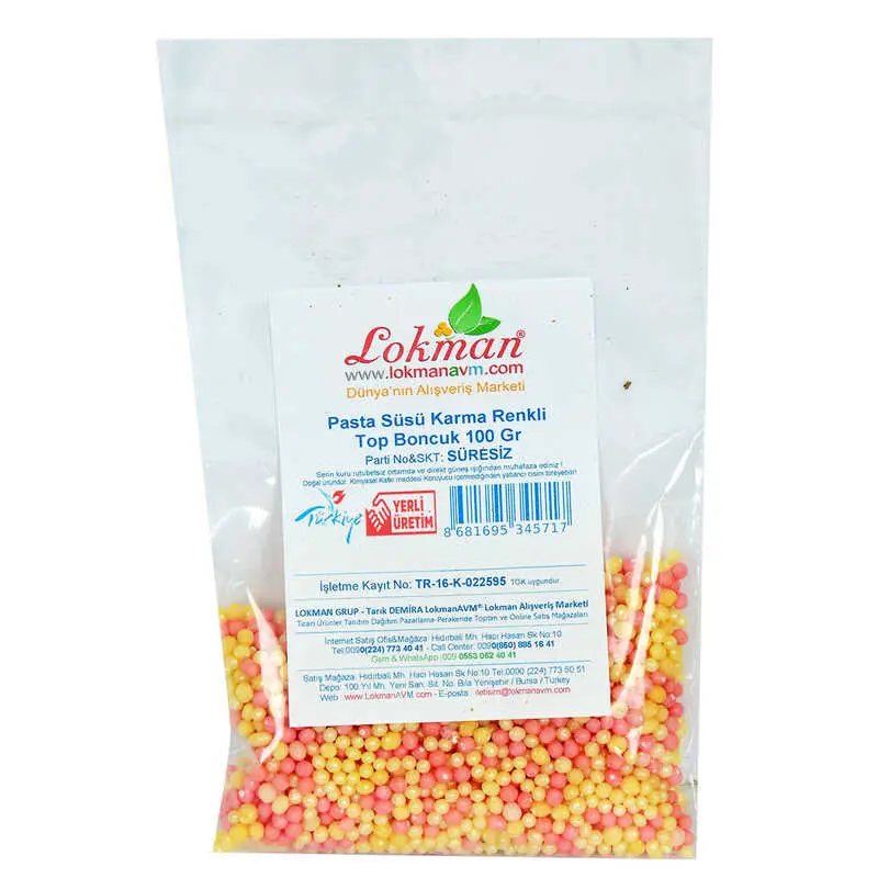 Pasta Süsü Boncuk Granül Şekeri Karışık Renk 100 Gr Paket 3
