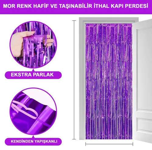 Mor Renk Ekstra Metalize Parlak aklı Arka Fon Perde İthal A Kalite 1x2 Metre