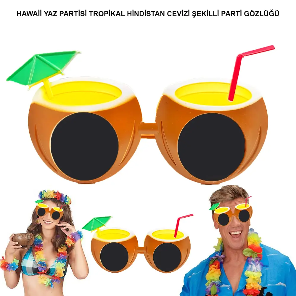 Hindistan Cevizi Tropikal Hawaii Yaza Merhaba Parti Gözlüğü 2