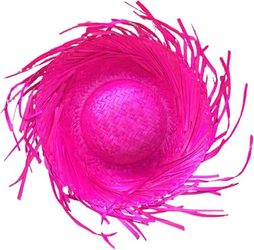 Tropikal Parti Pembe Fuşya Hasır Hawaii Şapkası 13x36 cm