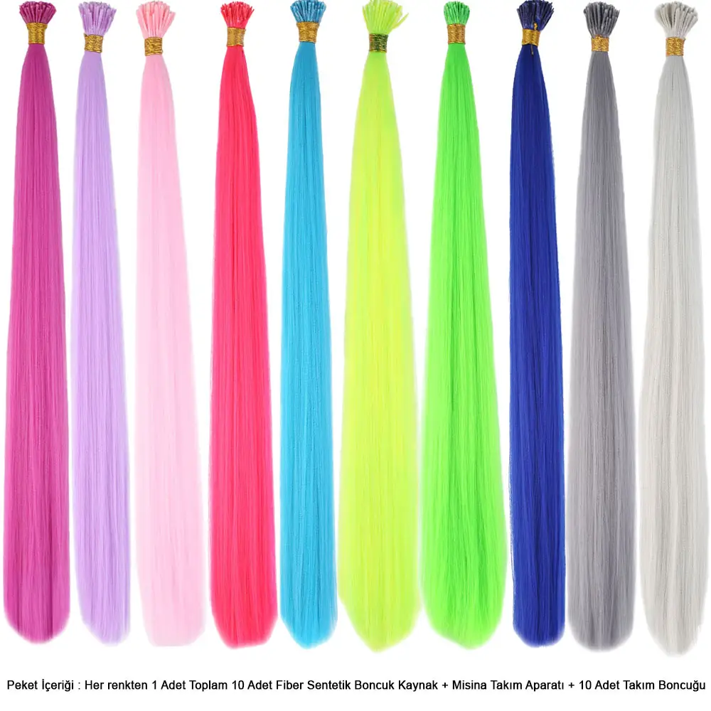 10 Adet Karışık Renkli Fiber Sen Kaynaklık 60cm + Misina Takım Aparatı ve Boncuğu 2
