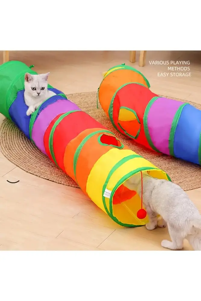 Gökkuşağı Desenli  Kedi Oyun Tüneli, Katlanabilir 125 cm 7
