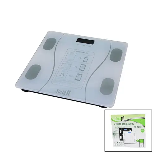 BLUETOOTH VÜCUT ANALİZLİ DİJİTAL BASKÜL TERAZİ 180KG/50G YAĞ -SU -KAS ORAN -BMI -ODA ℃ TF-1075