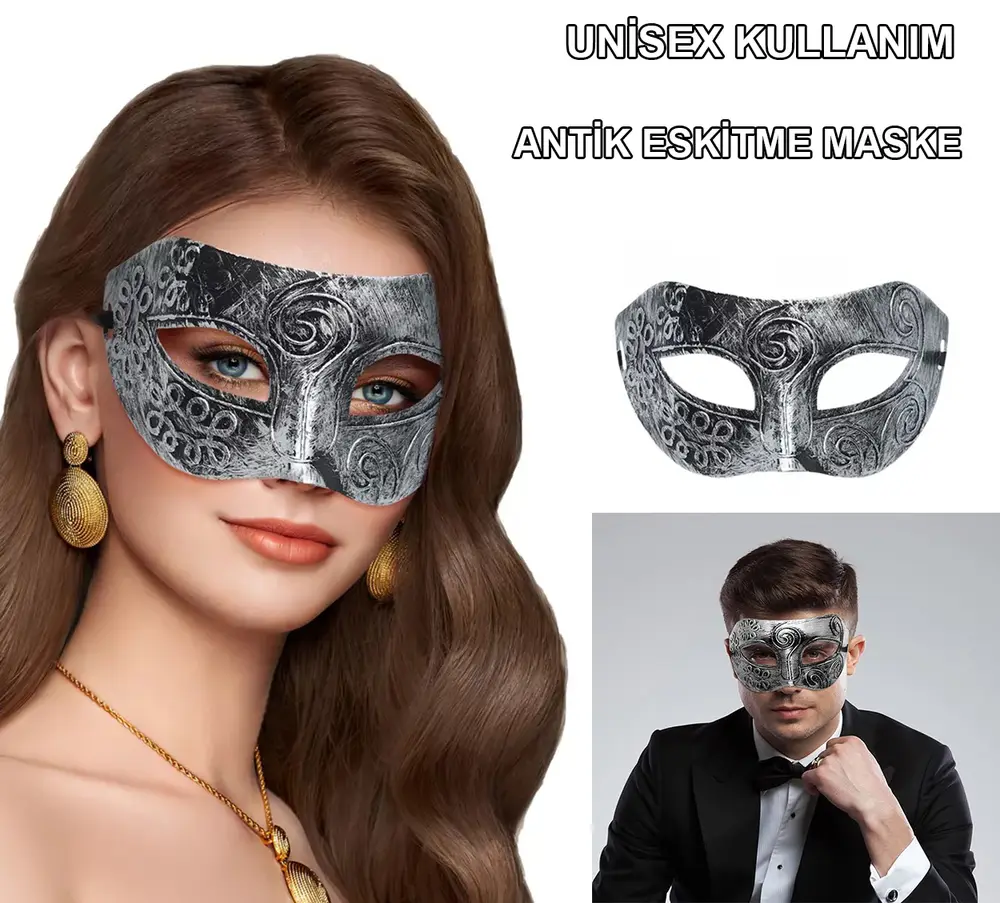 Gümüş Eskitme Yüz Maskesi - Antik Tarz B Maskesi 2