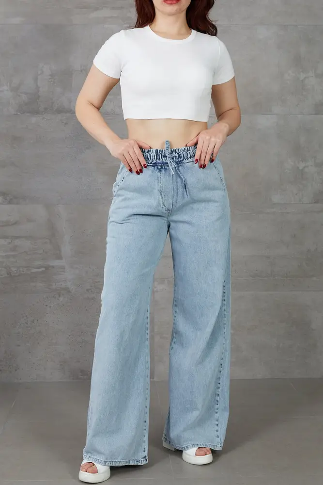 Kadın Beli Lastikli Rahat Kesim Kot Pantolon 5