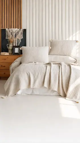 Şaheser Home Collection Yatak Örtüsü Çift Kişilik Bej
