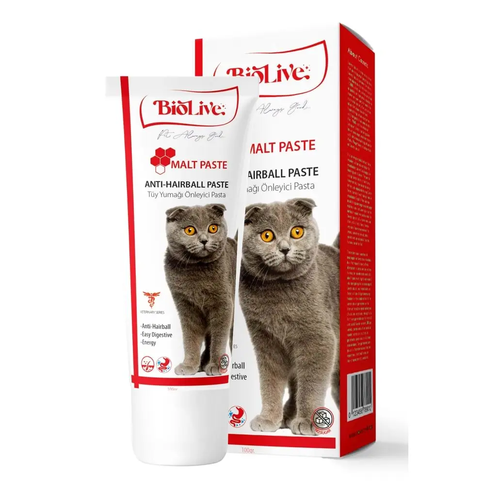 Biolive AntiHairBall Kediler İçin Tüy Yumağı Önleyici Paste 100gr 4