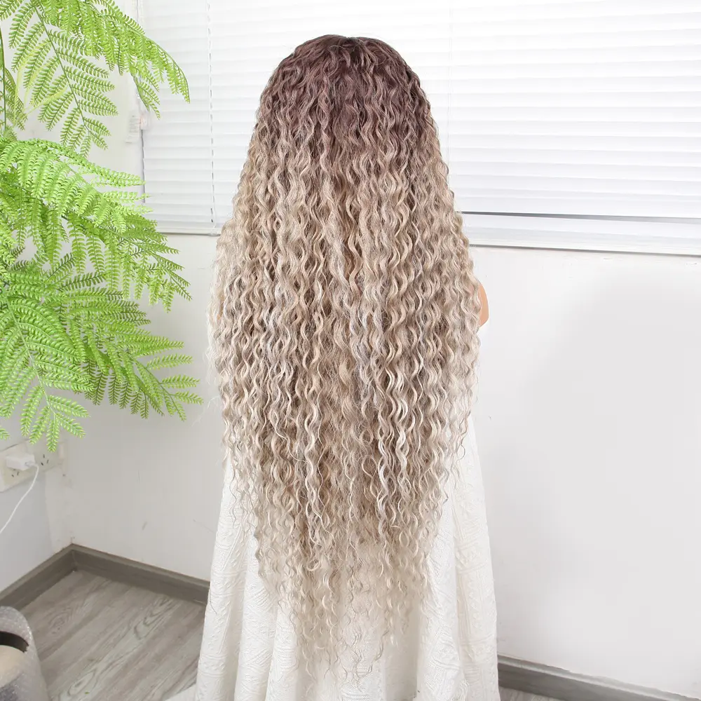 Afro Daa Rus Kumralı Beyaz Platin Ombreli Işıltılı Fiber Sen Tül Peruk 4