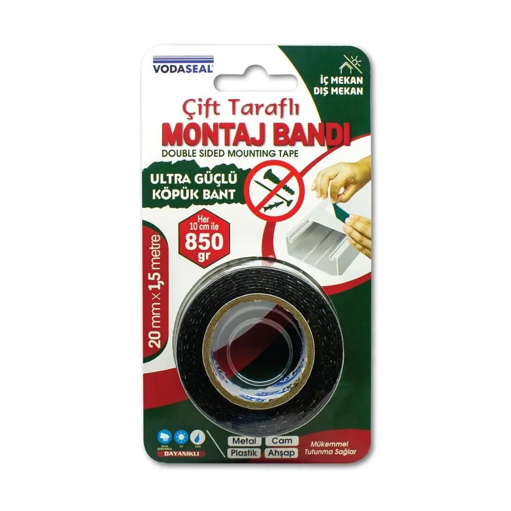 Ultra Güçlü Çift Taraflı Köpük Bant 20 mm x 1,5 Metre 2