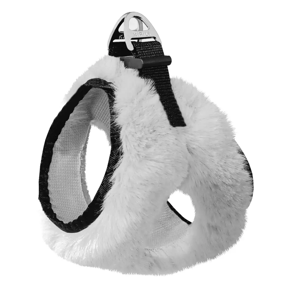 Üç Kilitli Peluş Kedi Köpek Göğüs Tasması 20-24 cm -Small Beyaz