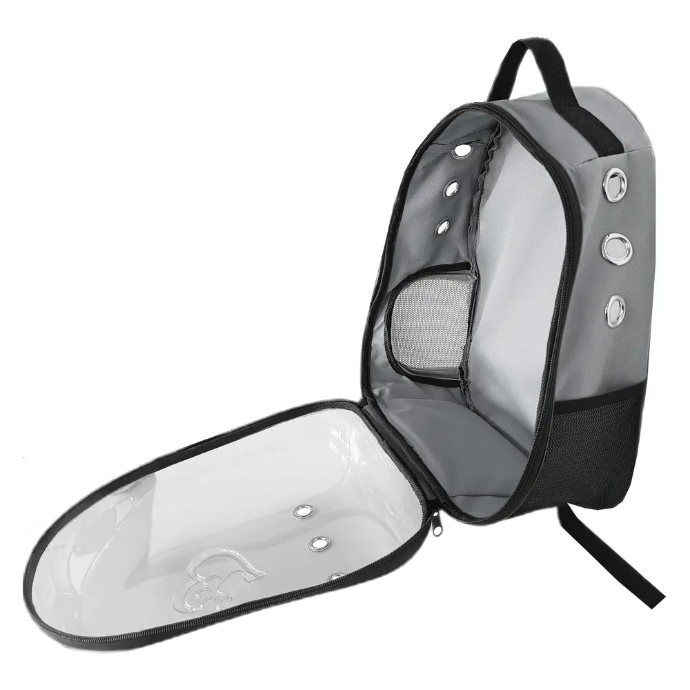 Kalpli Patili Astronot Şeffaf Taşıma Sırt Çantası Gri 24x32x42 cm 4