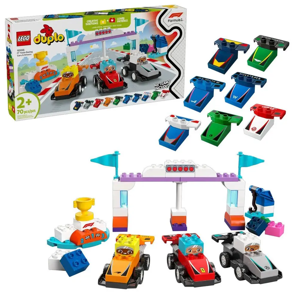 10445 Lego Duplo F1 Takımı Yarış Arabaları ve Sürücüleri 70 parça +2aş