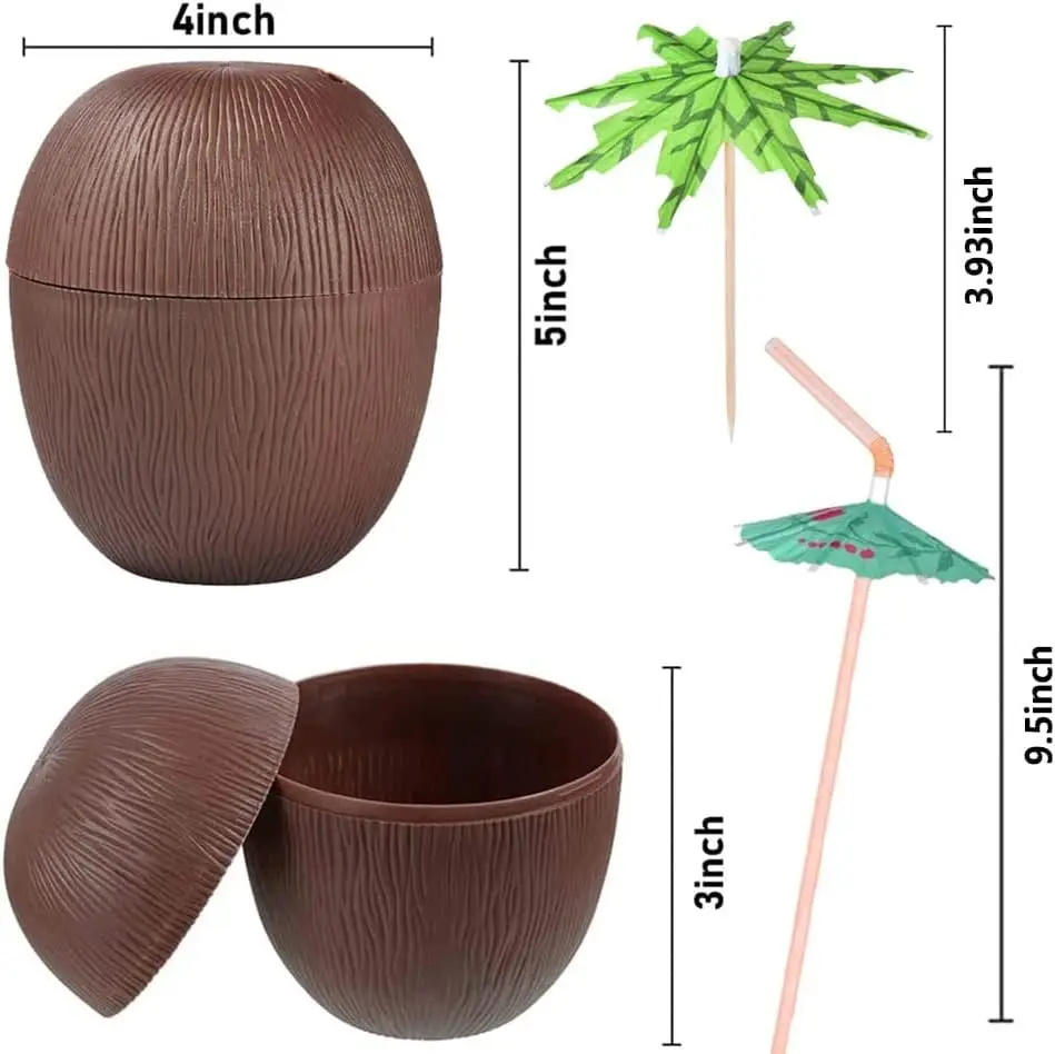 Hindistan Cevizi Hawaii Luau ha Pipetli İçecek Kabı Bardak 10x13 cm 1 Adet 4