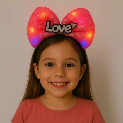 LED Işıklı Love Yazılı Fuşya Fiyonk Taç – Kız Çuk Parti Tacı