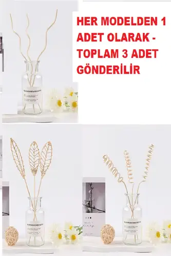 3 Tek Adet 3 Model Aromaterapi Koku Dağıtıcı Rattan Şişe Ahşap Difüzör Çubuk (-Yaprak-Daalı)