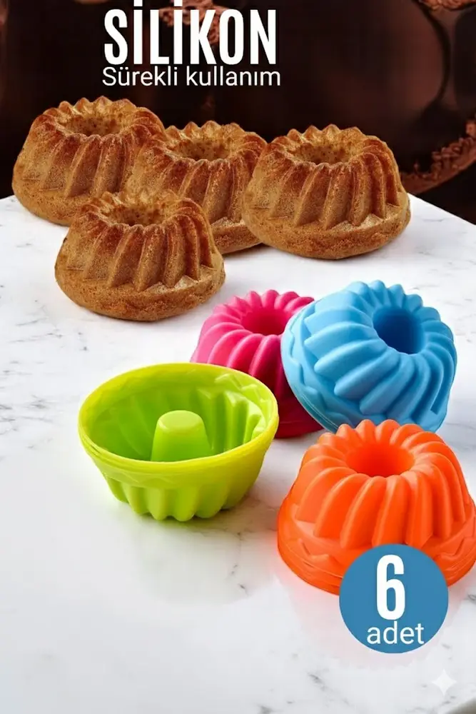 Göbekli Muffin CupCake Kalıbı - Sürekli Kullanım Muffin Kek Kalıbı 6 ADET 2