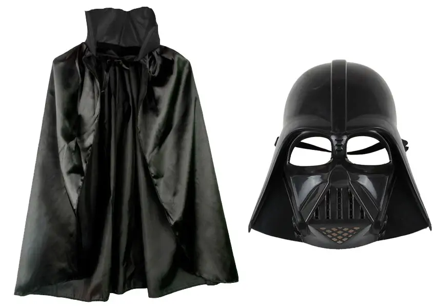 Çuk Boy Yıldız Saşları Star Wars Darth Vader Maskesi ve 90 cm Pelerin Seti Siyah