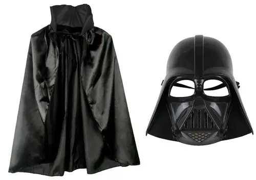 Çuk Boy Yıldız Saşları Star Wars Darth Vader Maskesi ve 90 cm Pelerin Seti Siyah
