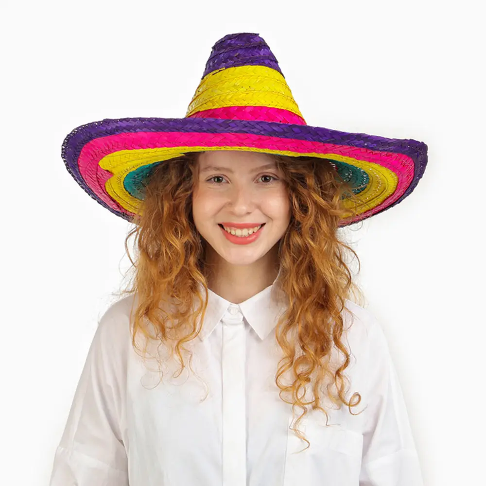 Sombrero Meksika Şapkası Renkli Örme Hasır Çuk Boy