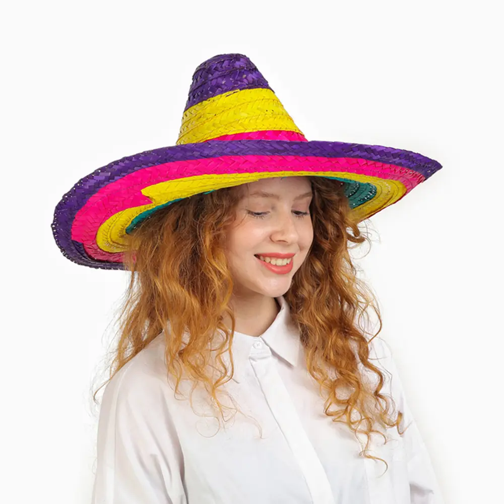 Sombrero Meksika Şapkası Renkli Örme Hasır Çuk Boy 3