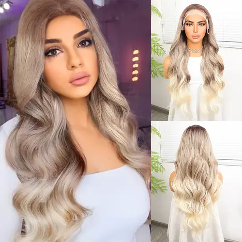 Kumral Platin Ombre ve Röfleli Fiber Sen Geniş Daalı Tül Peruk