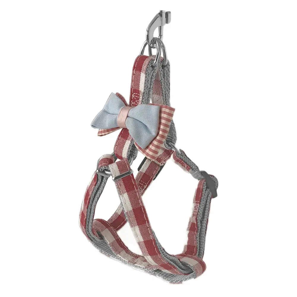 Köpek Göğüs Tasma Seti Ekose Desenli Papyonlu 1.5 cm*35-48 cm Kırmızı 3