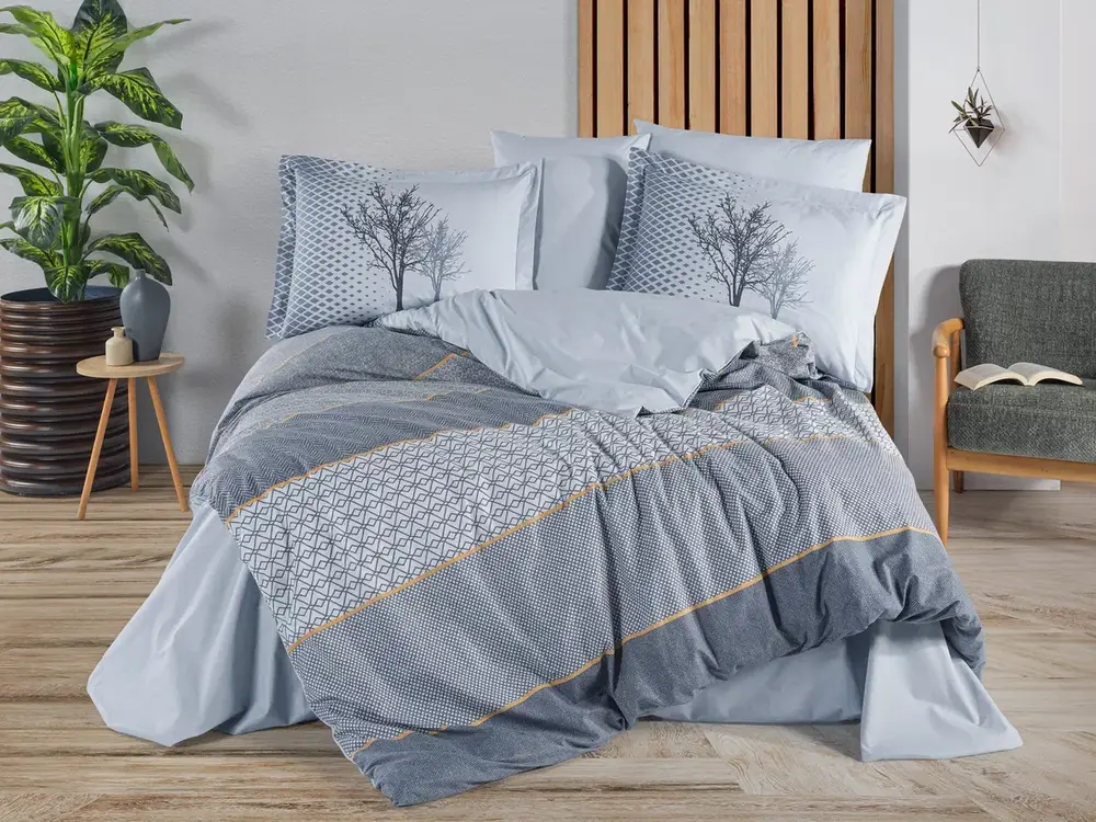 Çift Kişilik Poplin Nevresim Tanya İndigo
