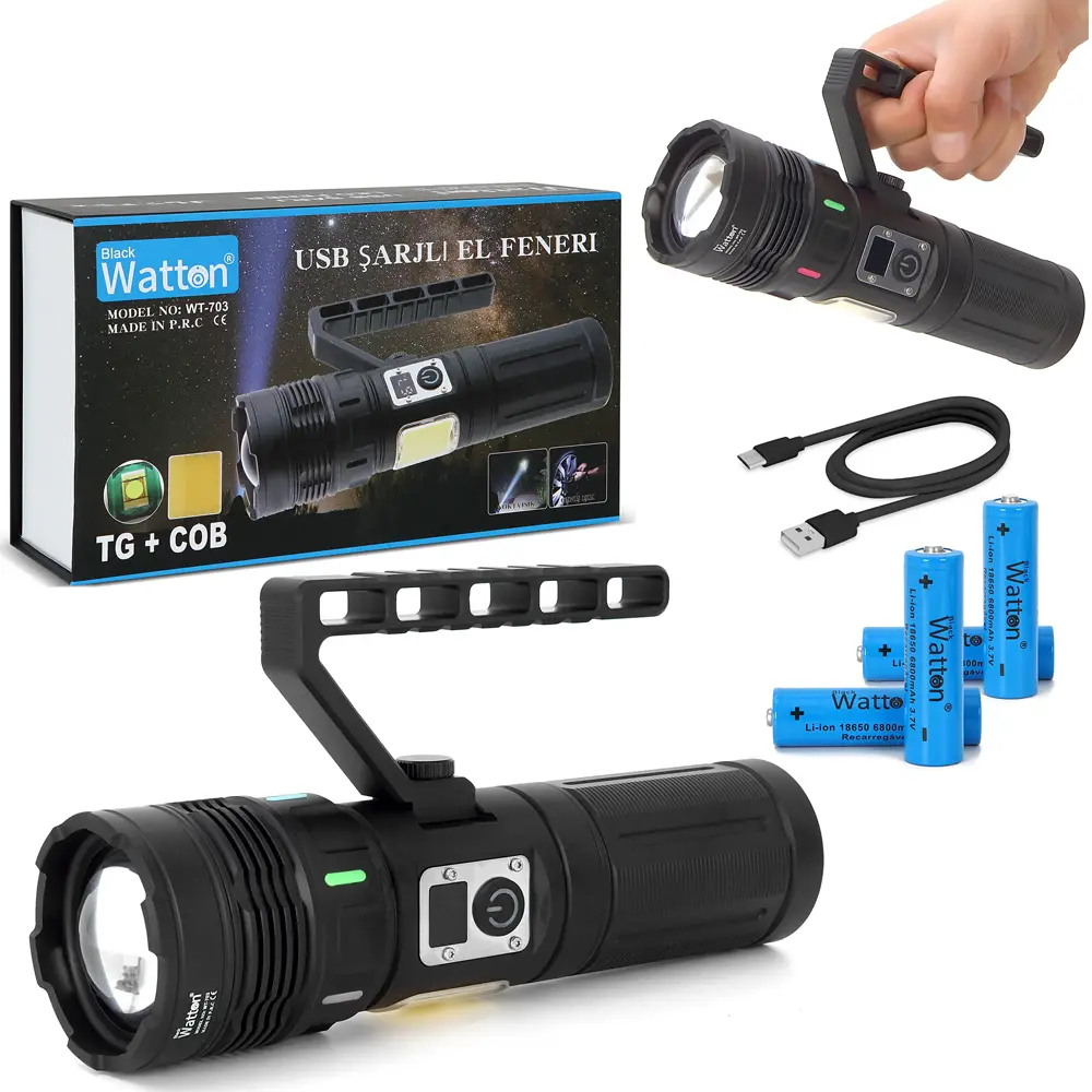 15.000 Lümen TG + COB LED Şarjlı El Feneri WT-703 3