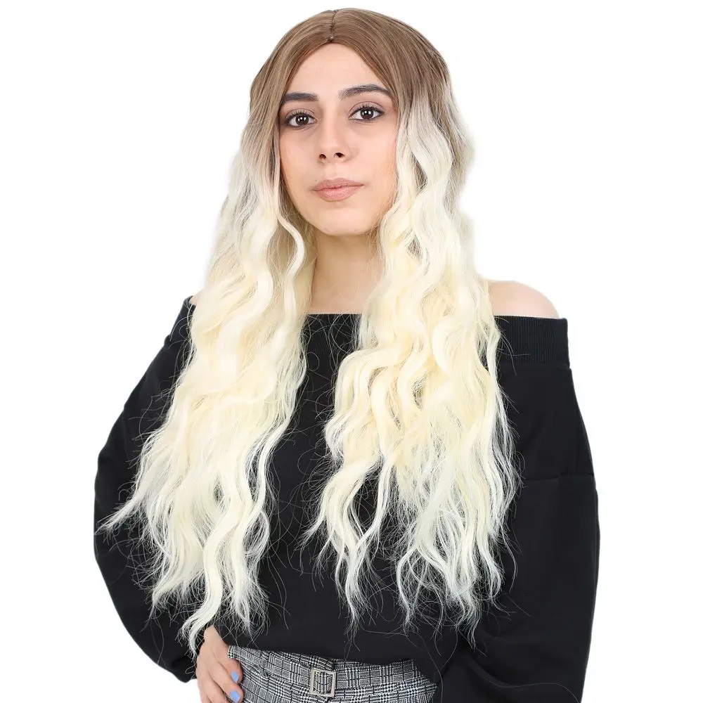 Su Daası Uzun Perçemsiz Fiber Sen Peruk / Kumral / Platin Ombreli 2